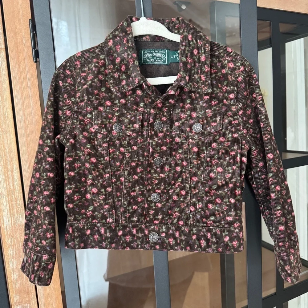 Vintage Ralph Lauren Polo Country toddler Girl Floral Corduroy Trucker Jacket